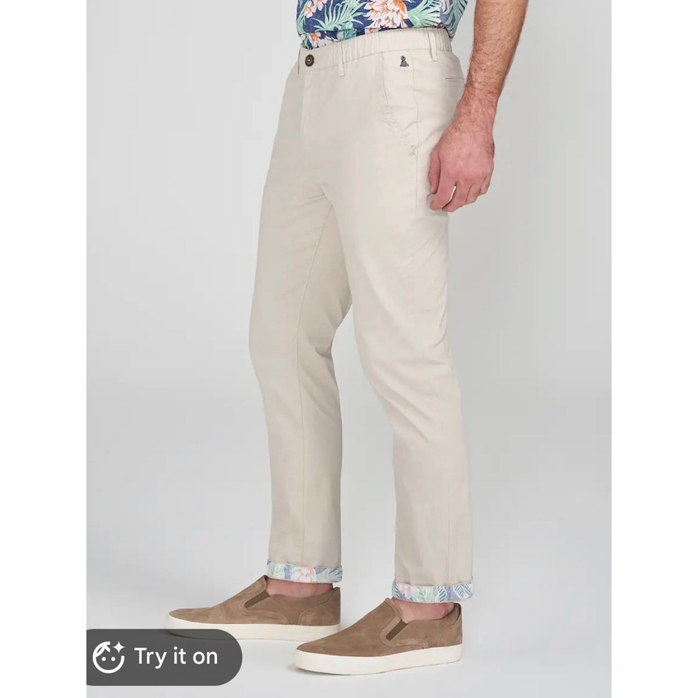 NWT Chubbies Everywhere Pants Mens XL Khaki Tan Stretch Chino Floral Trim Casual